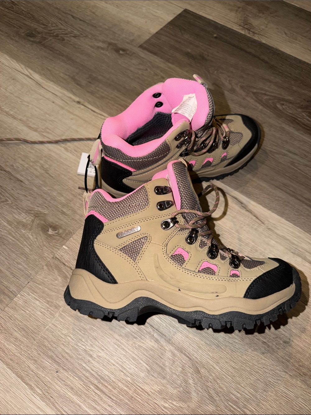 White Mountain Women's Lace-Up Hiking Boots in Pink and Tan